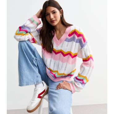 Women's Multicolour Chevron Stitch Knitted Jumper Sunshine Soul New Look