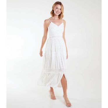 Women's White Lace Trim Strappy Midi Dress Blue Vanilla New Look