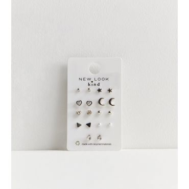 9 Pack Silver Mixed Stud Earrings New Look