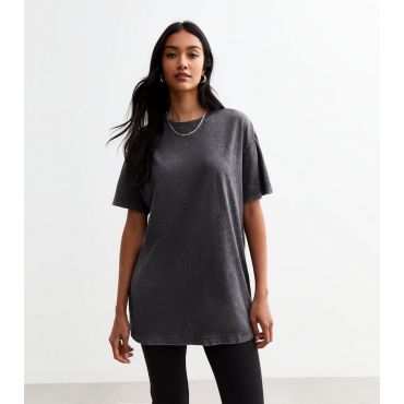 Women's Grey Acid Wash Oversized T-Shirt New Look