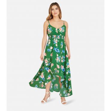 Women's Green Floral Frill Midi Dress Mela New Look