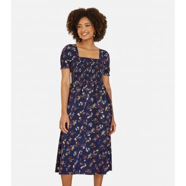Women's Navy Sealife Print Midi Dress Yumi New Look