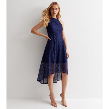 Women's Navy Floral Lace Dip Hem Midi Dress Cutie London New Look