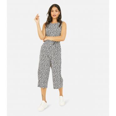 Women's Black Daisy Print Sleeveless Crop Jumpsuit Mela New Look