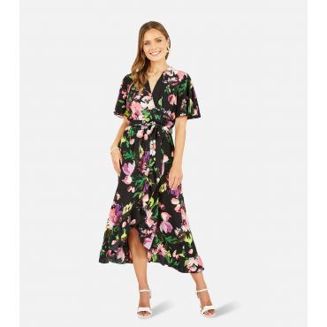 Women's Black Floral Print Midi Dress Mela New Look