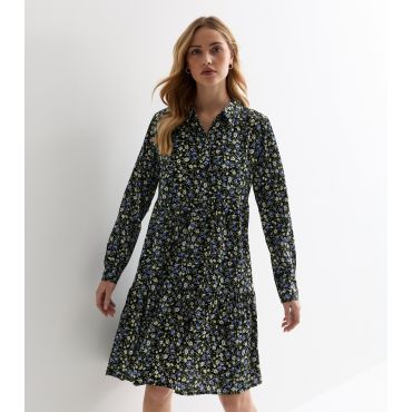 Women's Black Floral Shirt Mini Dress JDY New Look