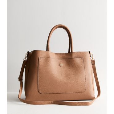 Camel Leather-Look Laptop Tote Bag Vegan New Look