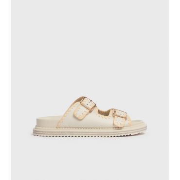 Women's White Leather-Look Double Buckle Strap Sliders London Rebel New Look