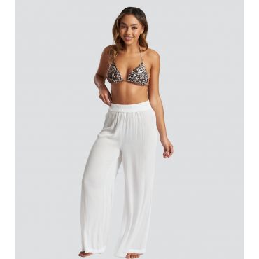 Women's BWhite Crinkle Wide Leg Trousers South Beach New Look