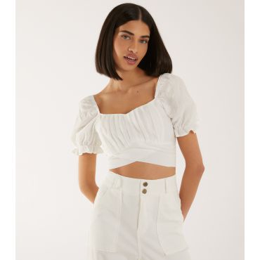 Women's Off White Puff Sleeve Top Pink Vanilla New Look