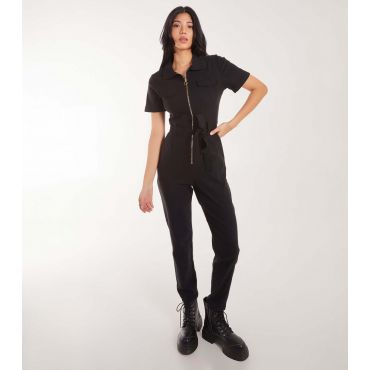 Women's Black Zip Front Jumpsuit Pink Vanilla New Look