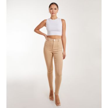 Women's Stone High Waist Slim Fit Trousers Pink Vanilla New Look