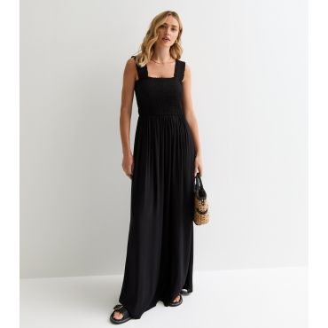 Women's Black Shirred-Bodice Sleeveless Maxi Dress JDY New Look
