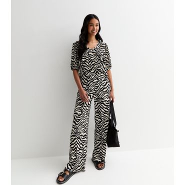 Women's Black Zebra Print Plisse Wide Leg Trousers JDY New Look