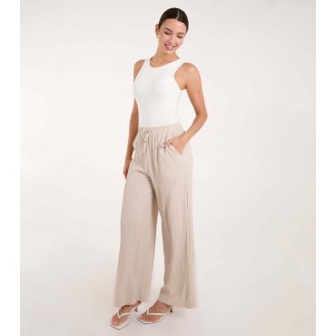 Women's Stone Drawstring Wide Leg Trousers Blue Vanilla New Look