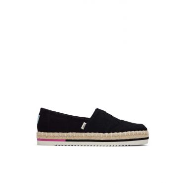 Women's Black Canvas Slip On Platform Espadrilles Toms New Look