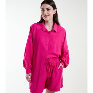 Women's Bright Pink Linen-Look Shirt and Short Set Blue Vanilla New Look