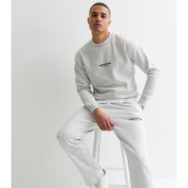 Men's Grey Regular Original Studios Logo Crew Neck Sweatshirt Jack & Jones New Look