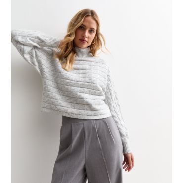 Women's Grey Cable Knit Cropped Jumper New Look