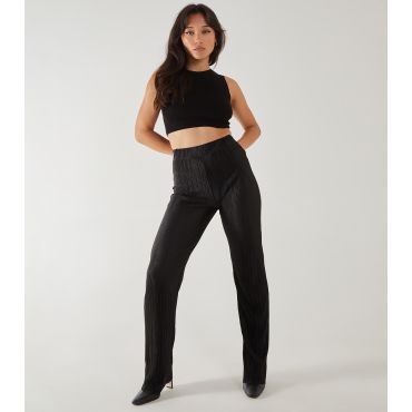 Women's Black Plissé Trousers Pink Vanilla New Look