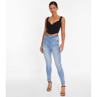 Women's Pale Blue Ribbed Denim Jeans Quiz New Look