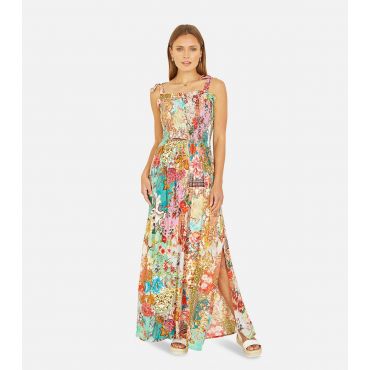Women's Multicoloured Mixed Print Shirred Maxi Dress Yumi New Look