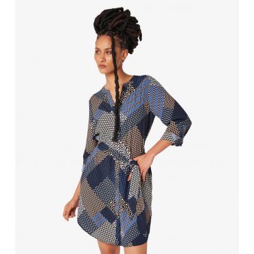 Women's Geometric Patchwork Shirt Dress Apricot New Look