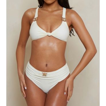 Women's Cream Ruched High Waist Bikini Bottoms Moda Minx New Look