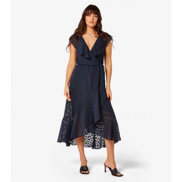 Women's Navy Animal Print Ruffle Midi Dress Apricot New Look