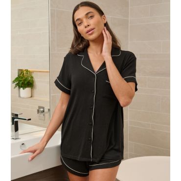 Women's Black Shorts and Shirt Pyjama Set Loungeable New Look