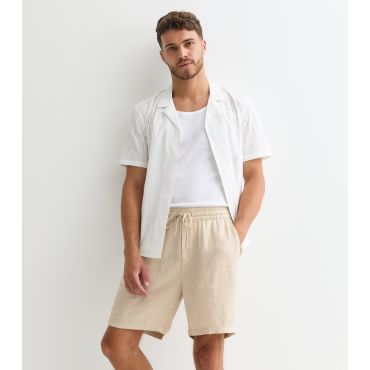 Men's Cream Cotton-Linen Shorts Only and Sons New Look