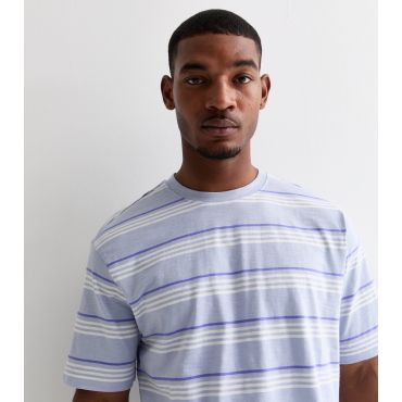 Men's Blue Striped Cotton T-Shirt Only and Sons New Look