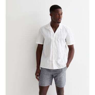 Men's Navy Linen-Cotton Stripe Print Drawstring Shorts Only and Sons New Look