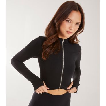 Women's Black Rib Double-Zip Crop Top Pink Vanilla New Look