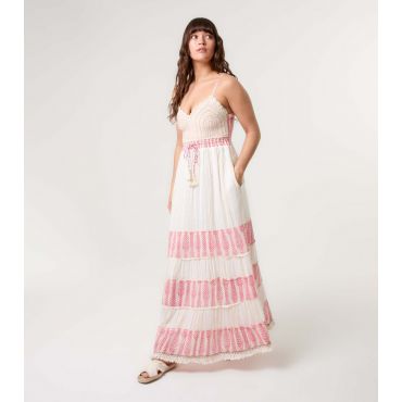 Women's Pink Crochet Tiered Skirt Maxi Dress Blue Vanilla New Look
