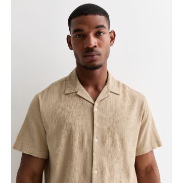 Men's Camel Brown Crinkle Short Sleeve Shirt Jack & Jones New Look