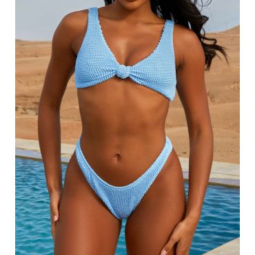 Women's Light Blue Textured Brazilian Bikini Bottoms Moda Minx New Look