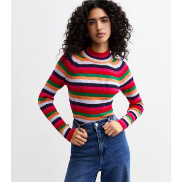 Women's Pink Striped High Neck Jumper Sunshine Soul New Look