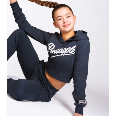 Girls' Dark Grey Logo Crop Hoodie Pineapple New Look