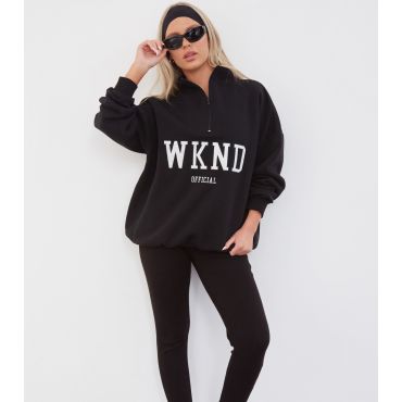 Women's Black Logo Half Zip Sweatshirt WKNDGIRL New Look