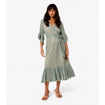 Women's Mint Green Lace Wrap Midi Dress Apricot New Look