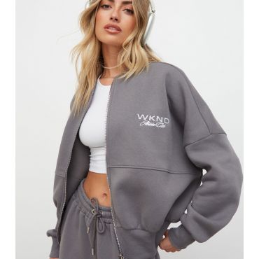 Women's Dark Grey Athletic Club Zip Up Sweatshirt WKNDGIRL New Look