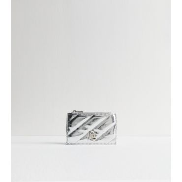 Silver Quilted Faux Leather Cardholder New Look