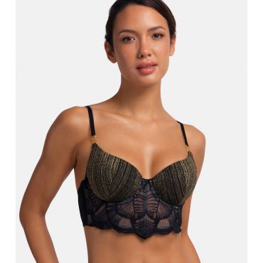 Women's Black Metallic Thread Wired Bustier Bra Dorina New Look