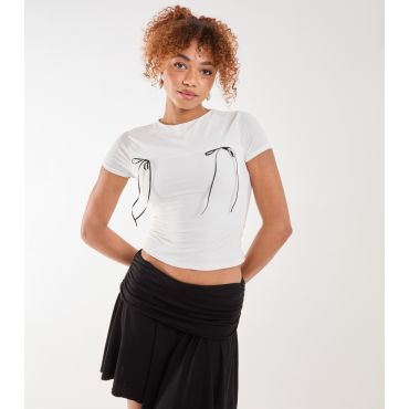 Women's Bow Detail T-Shirt Pink Vanilla New Look