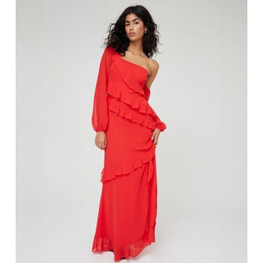 Women's Red One Shoulder Ruffle Maxi Dress WKNDGIRL New Look