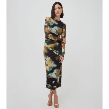 Women's Black Abstract Print Mesh Long Sleeve Midi Dress WKNDGIRL New Look