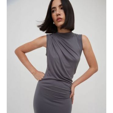 WKNDGIRL Grey Sleeveless Drape Maxi Dress New Look