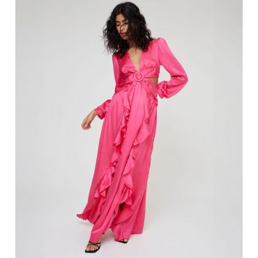 Women's Pink Satin Plunge Cut Out Maxi Dress WKNDGIRL New Look