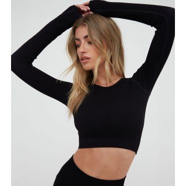 Women's Black Ribbed Long Sleeve Crop Top WKNDGIRL New Look